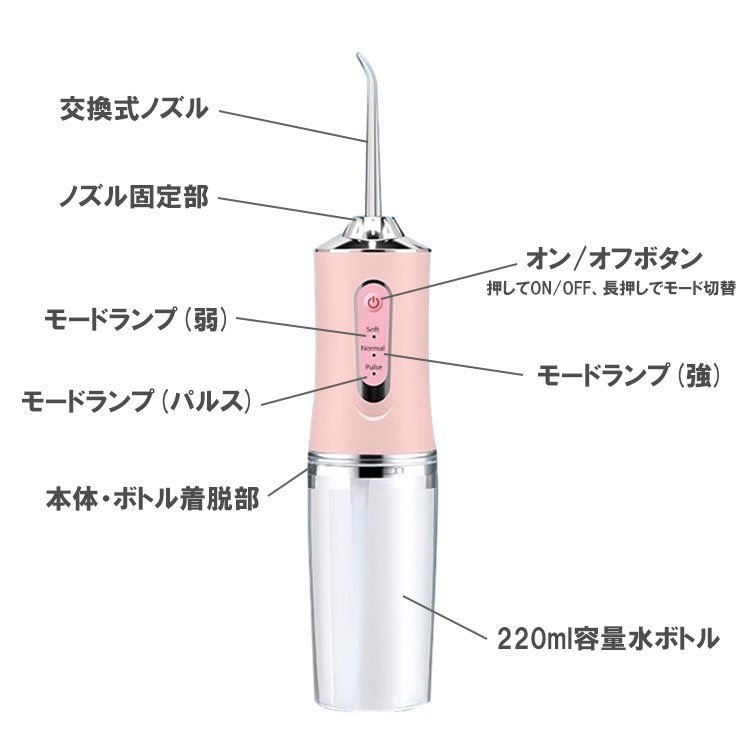 口腔洗浄器 USB充電式 ピンク マウスウォッシャー ウォーターピック 電動 口内ケア 歯ブラシ 歯磨き ウォーターフロス jetw-PK_画像8