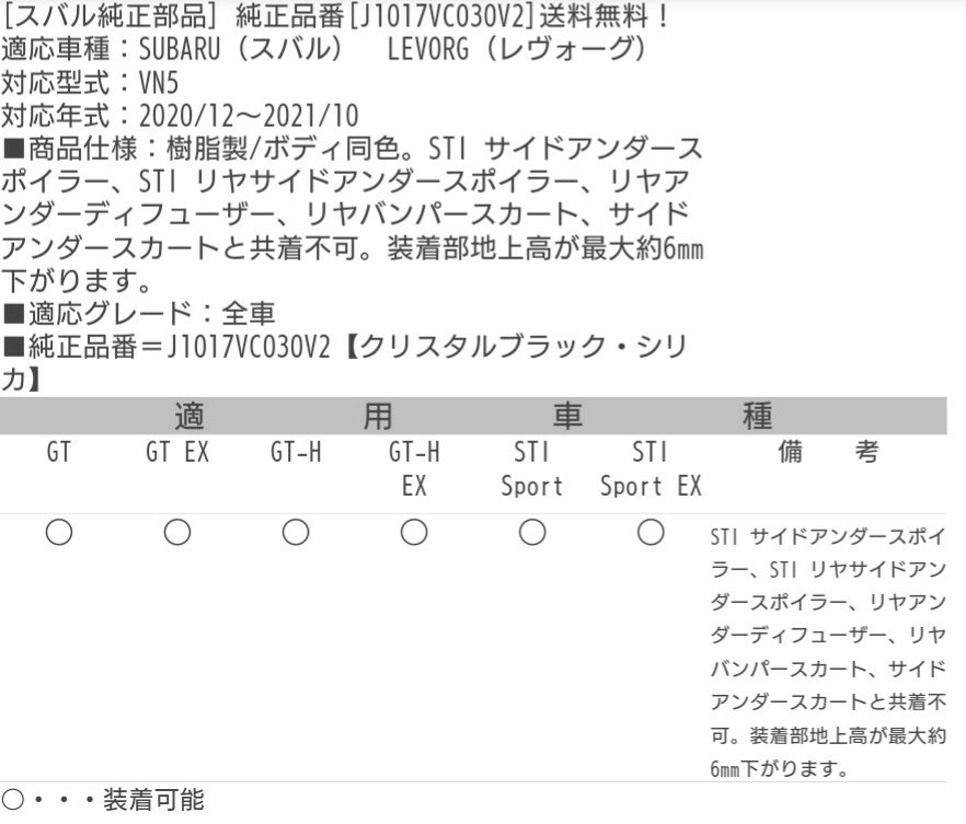 ★☆ SUBARU スバル 純正 LEVORG レヴォーグ VN5 VNH エアロスプラッシュ フロント リアセット J1017VC030V2 新品未使用 ☆★_画像7