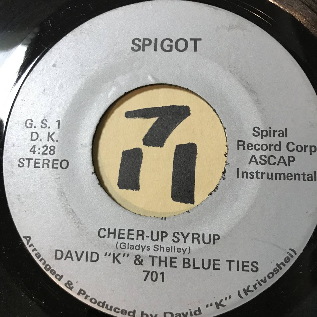 試聴 自主制作盤カリブソウル45 DAVID K & THE BLUE TIES CHEER-UP SYRUP VOCAL / INST 両面EX+ 1975 _画像1