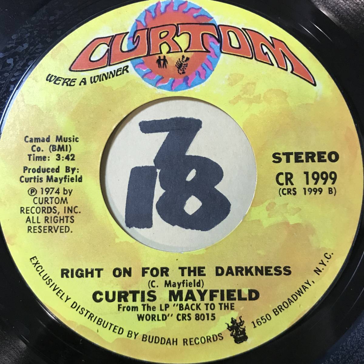 試聴 CURTIS MAYFIELD RIGHT ON FOR THE DARKNESS / KUNG FU 両面EX 1974 _画像1