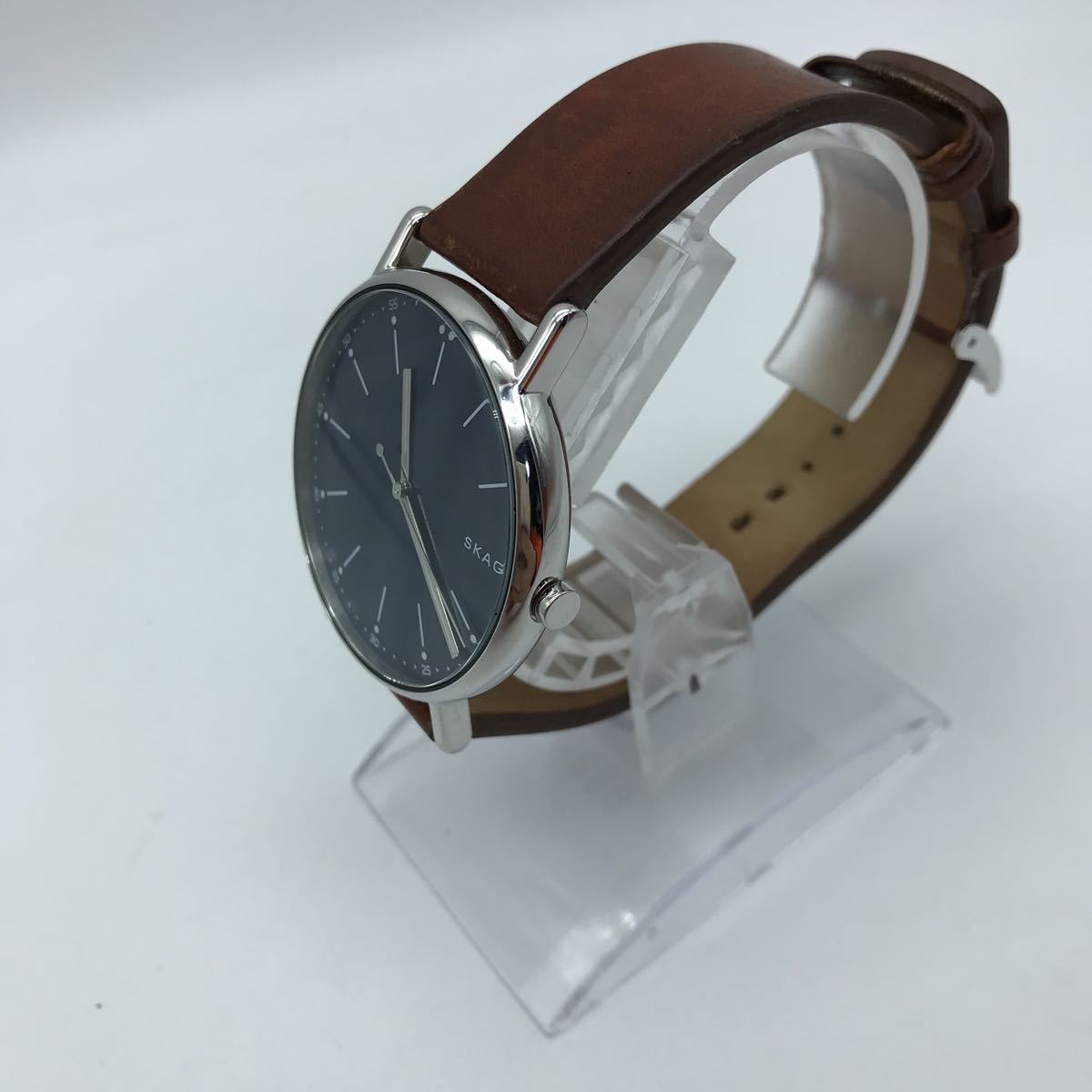 SKAGEN SIGNATUR メンズ 腕時計 SKW6355 スカーゲン シグネチャー クオーツ 動作品 レザーベルトの画像3