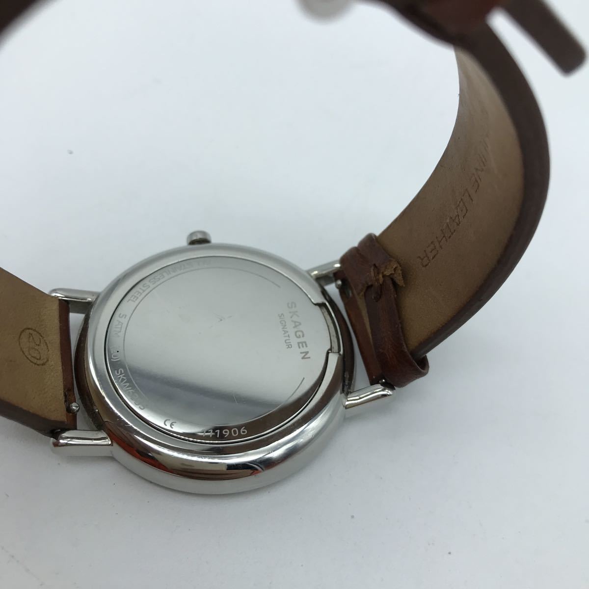 SKAGEN SIGNATUR メンズ 腕時計 SKW6355 スカーゲン シグネチャー クオーツ 動作品 レザーベルトの画像6