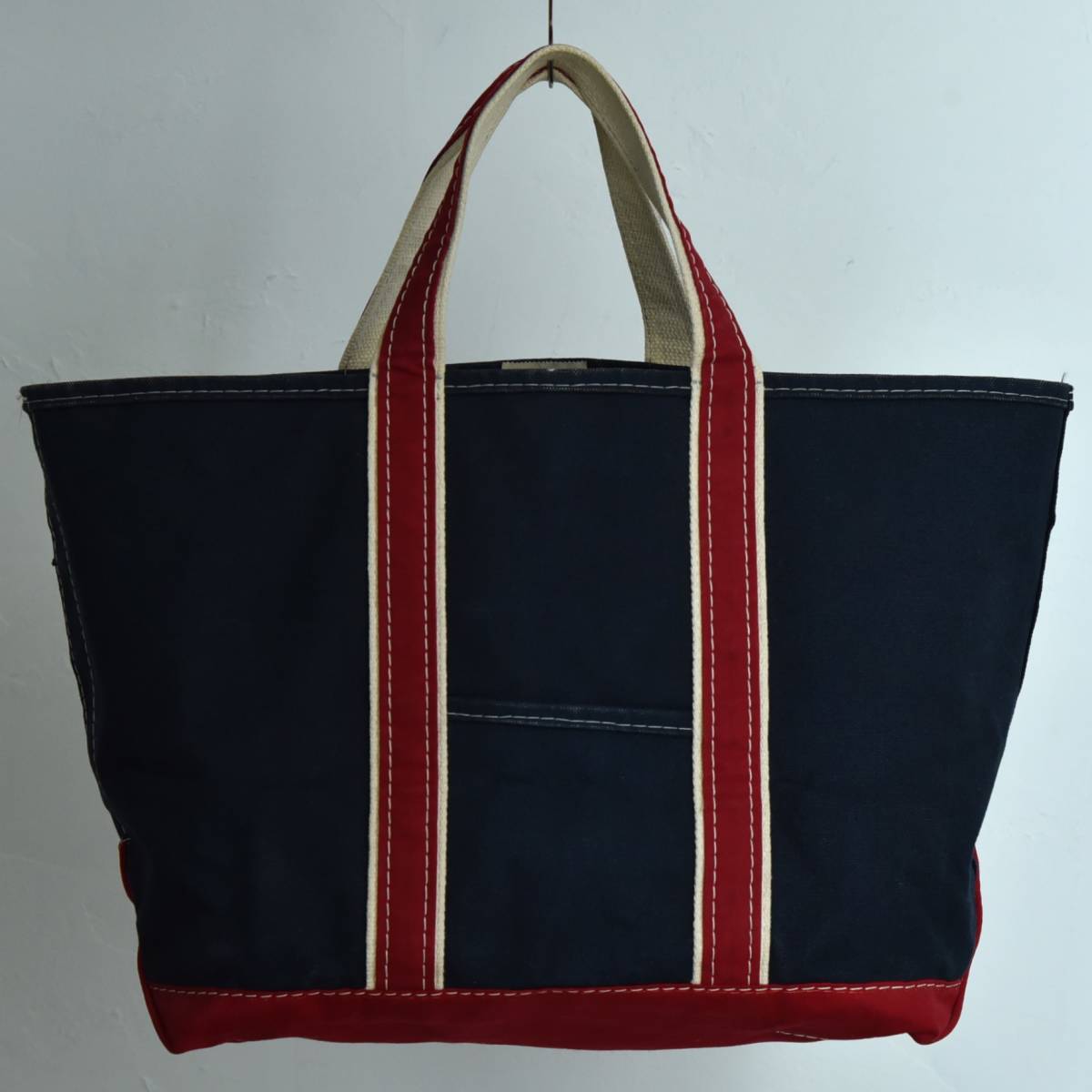 状態◎ 希少！ ギザタグ！ 80s L.L.Bean デラックス BOAT AND TOTE キャンバス トートバッグ ビンテージ ネイビー レッド ラージ_画像2