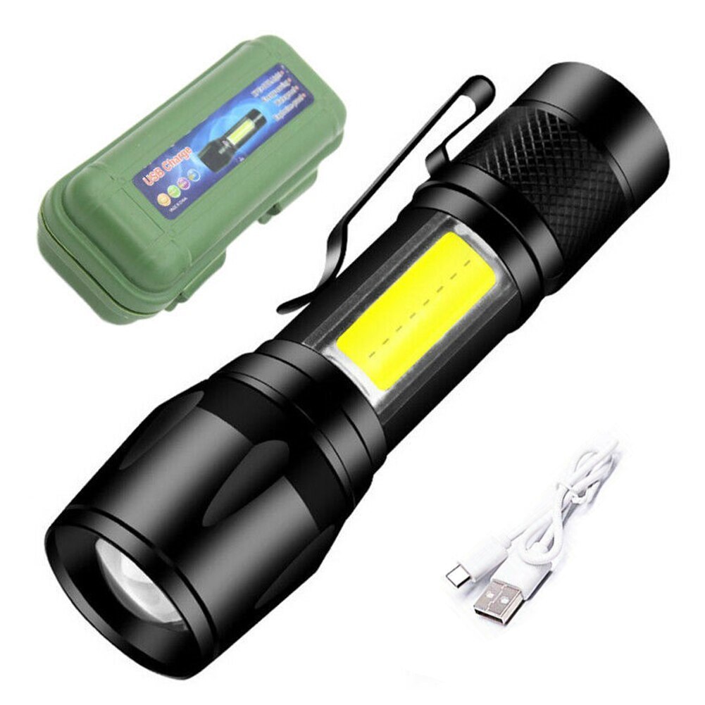 [２個セット] USB充電 平面COB & ズーム LEDハンドライト クリップ付 防水 ワークライト アウトドア 災害対策 防災 非常持出袋に_画像1