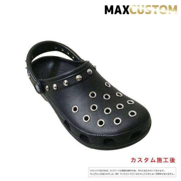 クロックス crocs パンク カスタム 黒 新品 ブラック 22cm-31cm クラシック ケイマン 新品 ジビッツ classic custom MAXCUSTOMの画像1
