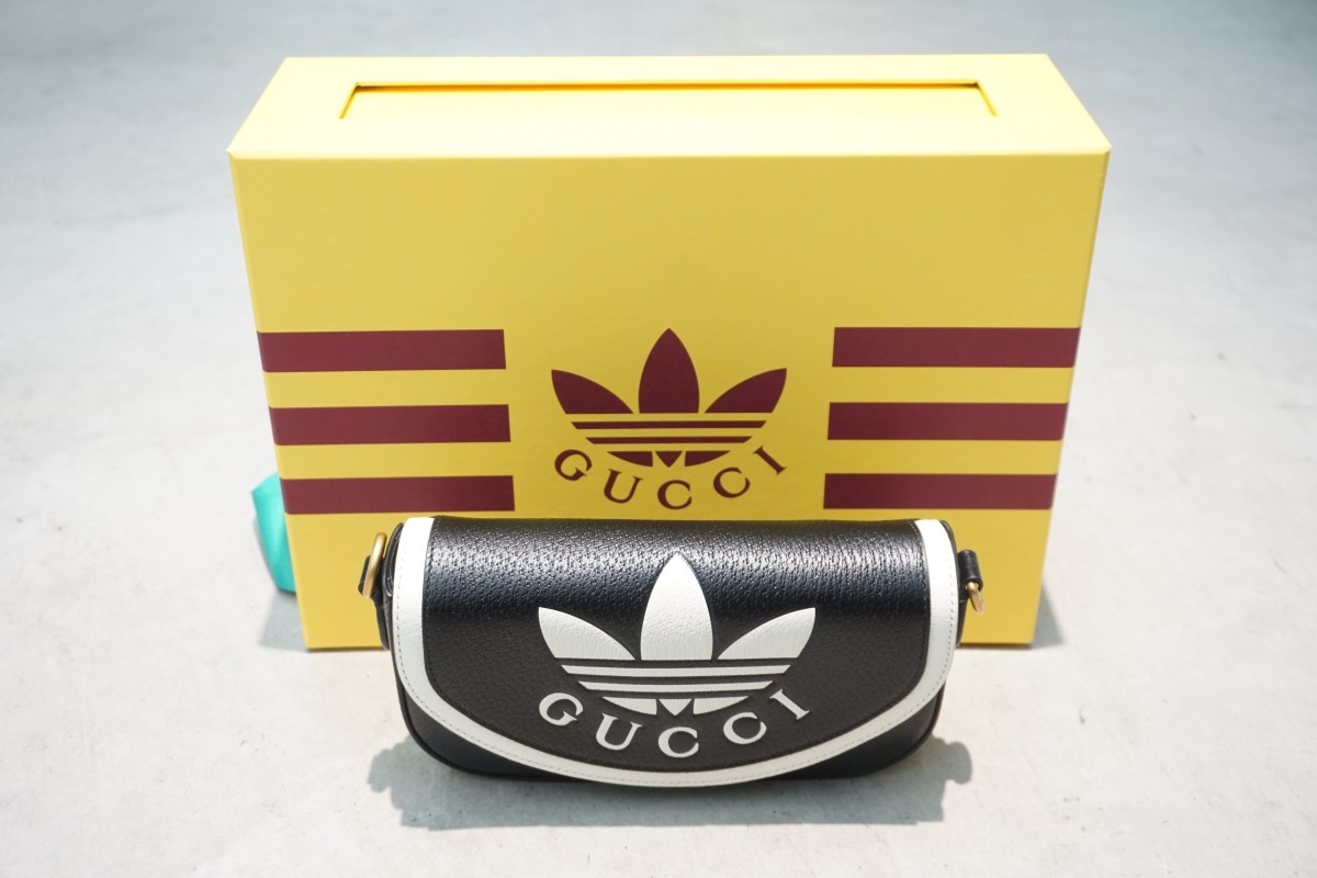 新品 正規 GUCCI グッチ × ADIDAS アディダス Mini Bag 727791 2WAY ミニ バッグ クロス ボディ ショルダー ブラック レザー 本物1126N▲_画像1