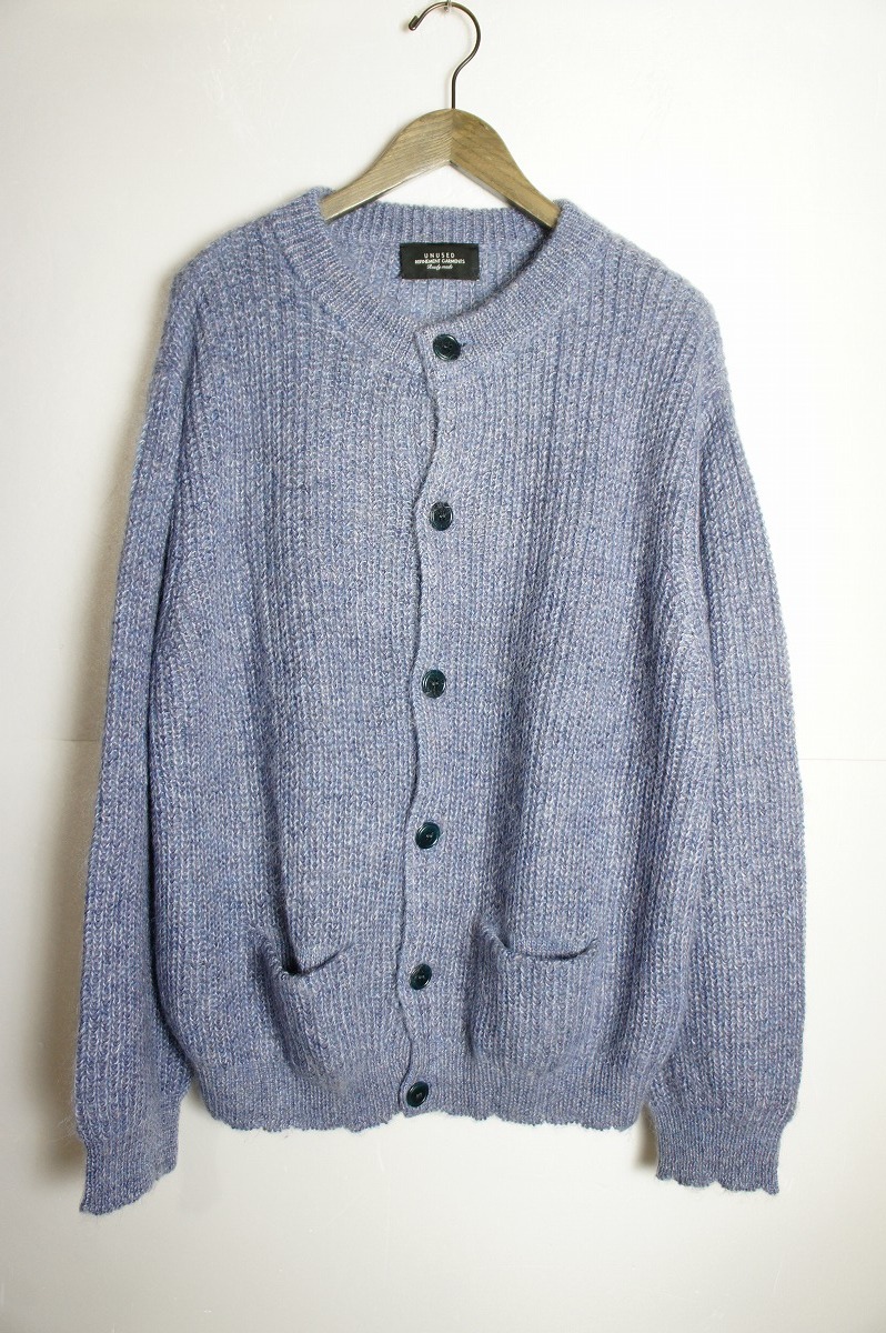 美品21AW UNUSED アンユーズド US2077 3G MOHAIR CREW NECK CARDIGAN モヘア モヘヤ ニットカーディガン 薄青731N▲_画像1