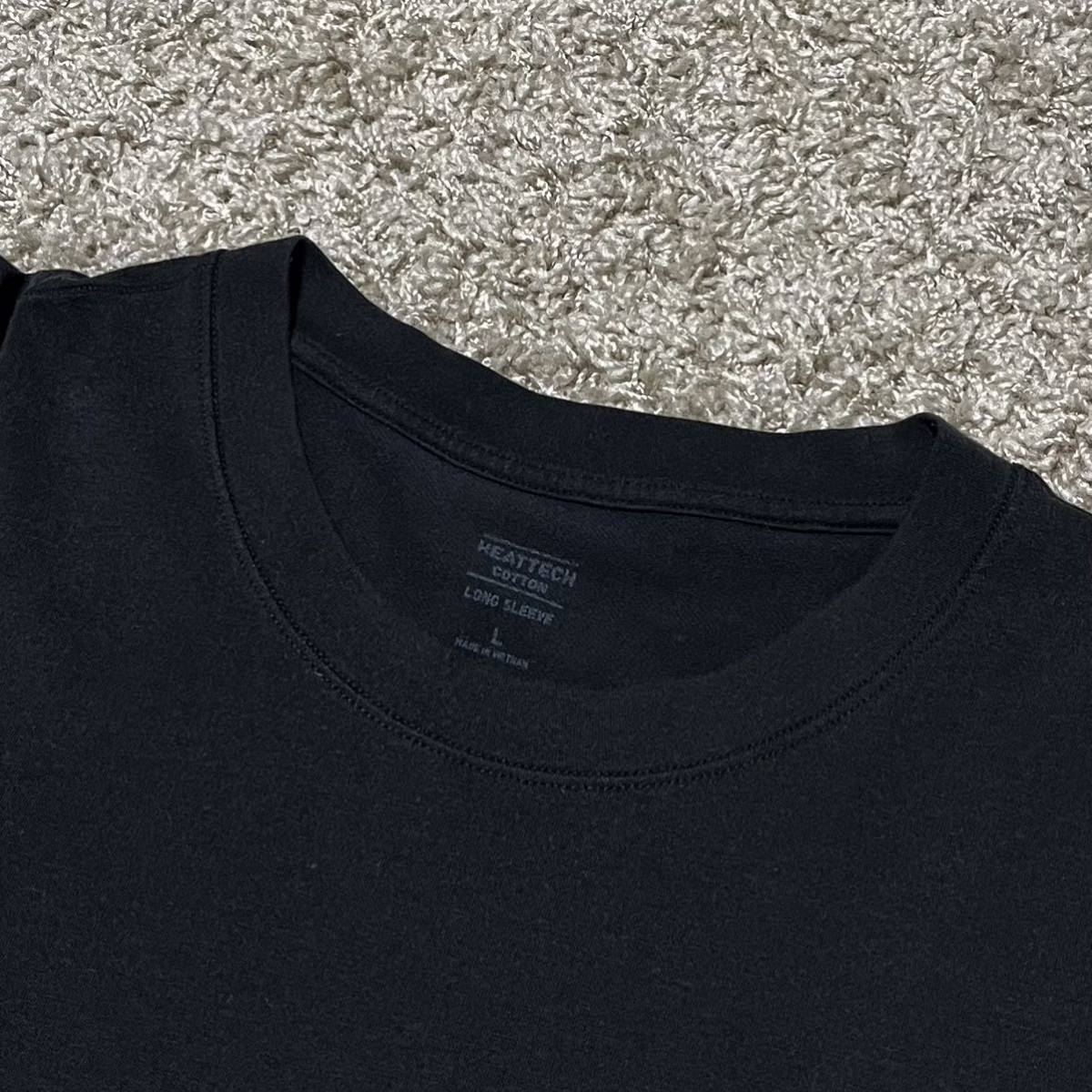 美品 UNIQLO ユニクロ 極暖 ヒートテックコットンクルーネックTシャツ（9分袖） ロンT ブラック Lサイズ メンズ レディース 8581_画像6