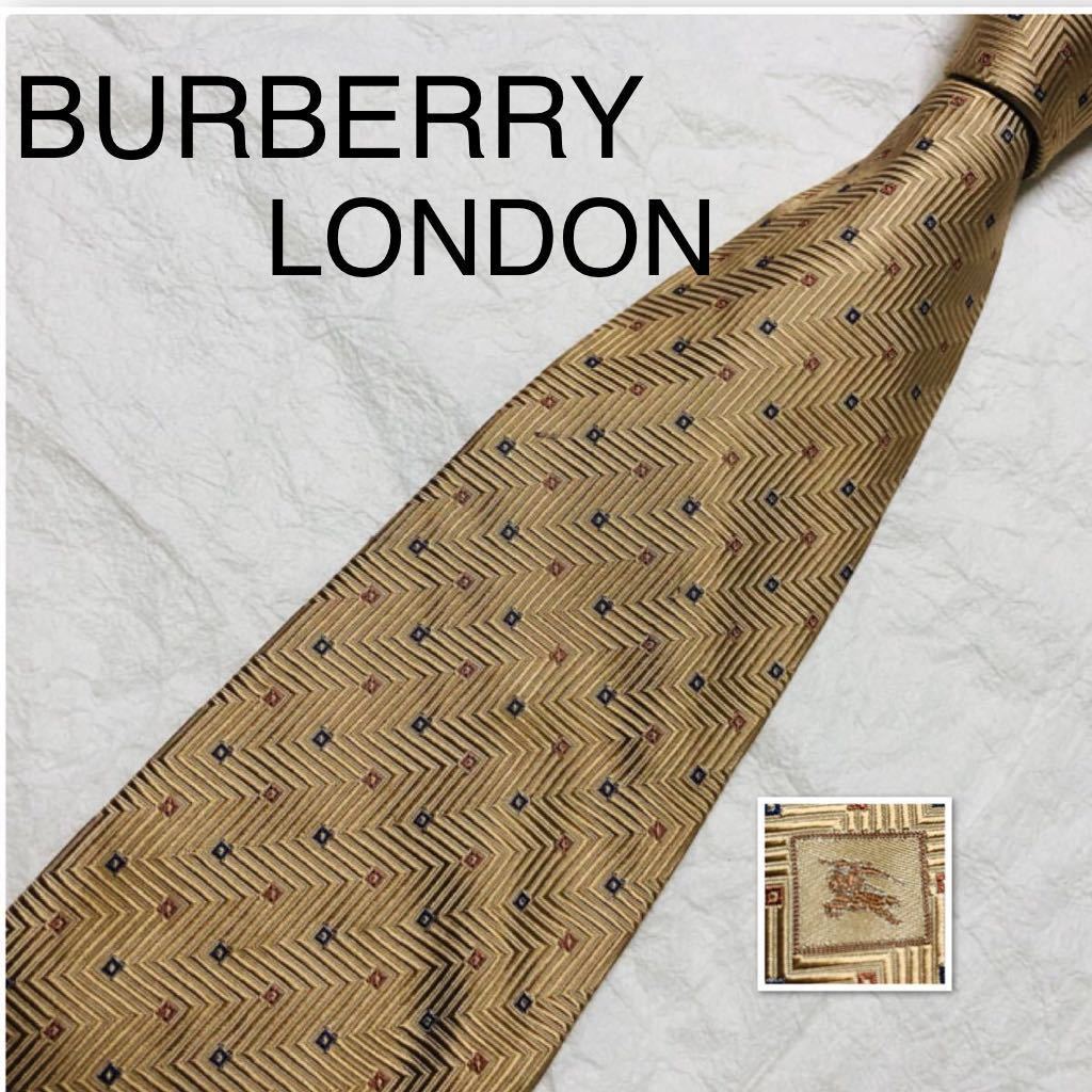 ■美品■BURBERRY LONDON バーバリーロンドン　ネクタイ　スクエアドット　総柄　ギザギザ　シルク100% ベージュ　ビジネス