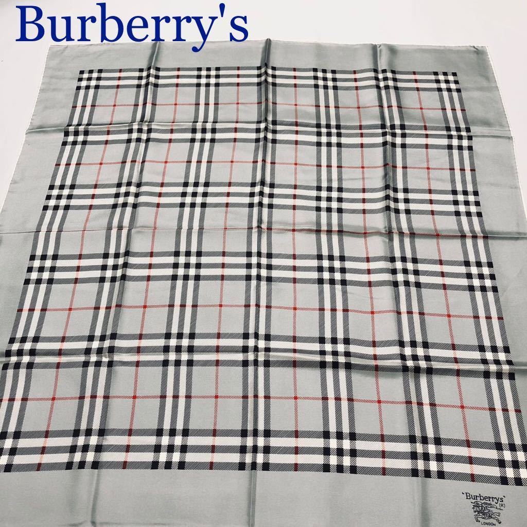 ■新品タグ付き■Burberrys バーバリー　大判スカーフ　シルク100% 三陽商会　ノバチェック　グレー系_画像1