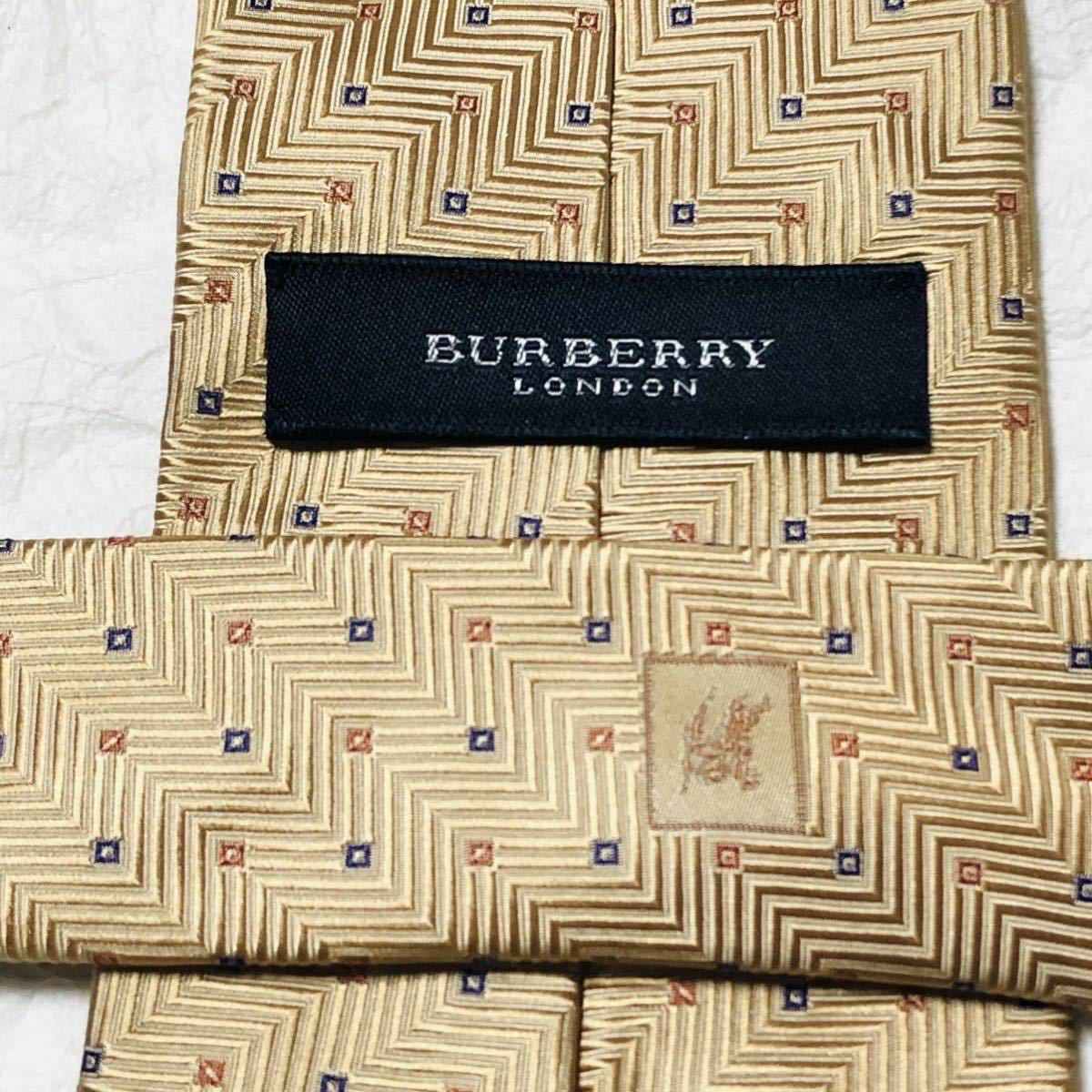 ■美品■BURBERRY LONDON バーバリーロンドン　ネクタイ　スクエアドット　総柄　ギザギザ　シルク100% ベージュ　ビジネス