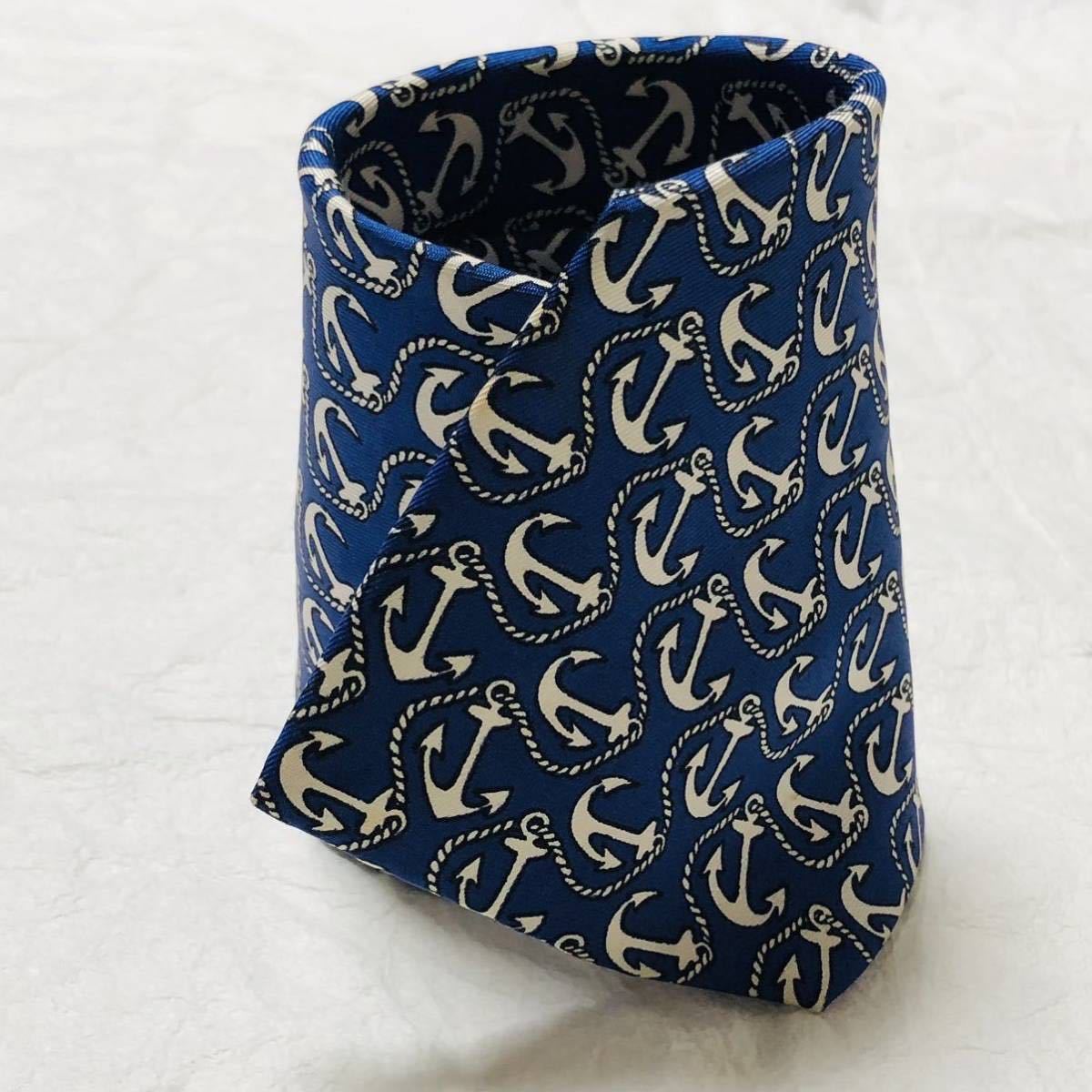 美品 HERMES エルメス ネクタイ 錨 イカリ 総柄 シルク100 美品 HERMES エルメス ネクタイ 錨 イカリ 総柄 シルク100
