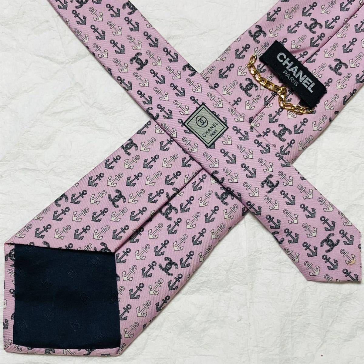 美品 CHANEL シャネル ネクタイ ココマーク 錨 イカリ 総柄 美品 CHANEL シャネル ネクタイ ココマーク 錨 イカリ 総柄