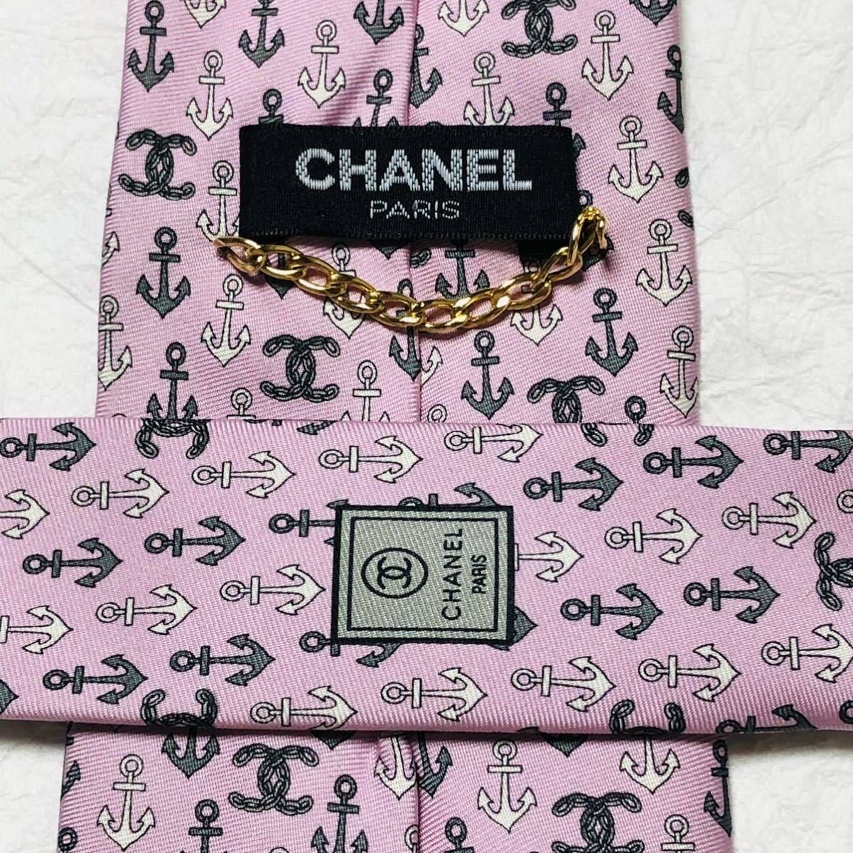 美品 CHANEL シャネル ネクタイ ココマーク 錨 イカリ 総柄 美品 CHANEL シャネル ネクタイ ココマーク 錨 イカリ 総柄