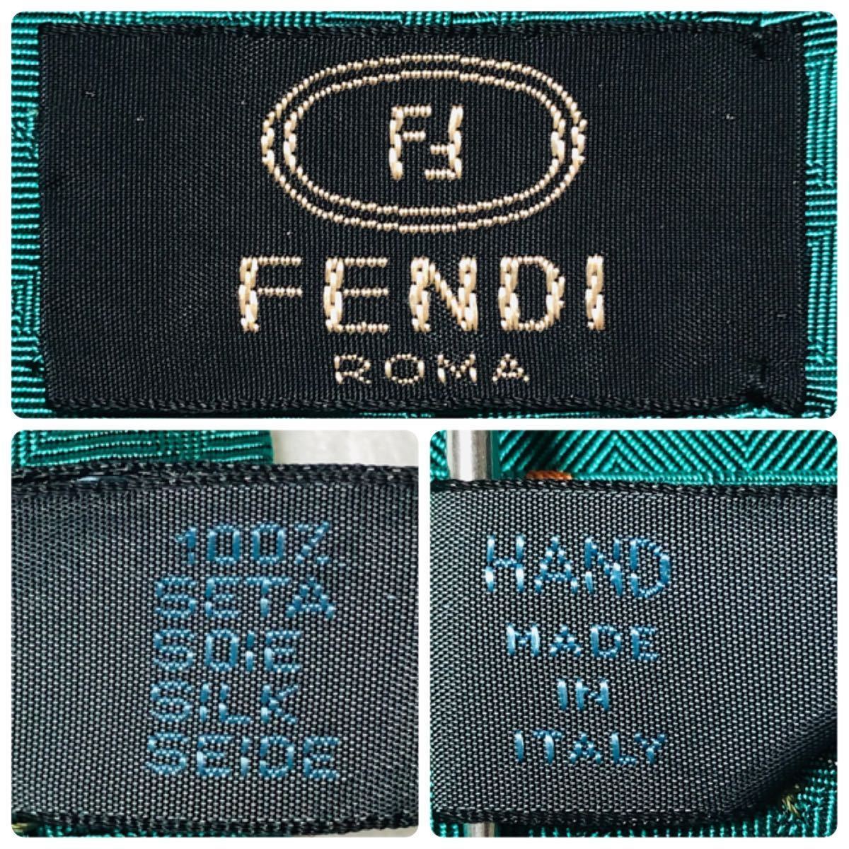■美品■FENDI フェンディ　ネクタイ　市松模様　ドット　ゴルフクラブ　フラッグ　シルク100% イタリア製　グリーン系　ビジネス_画像9