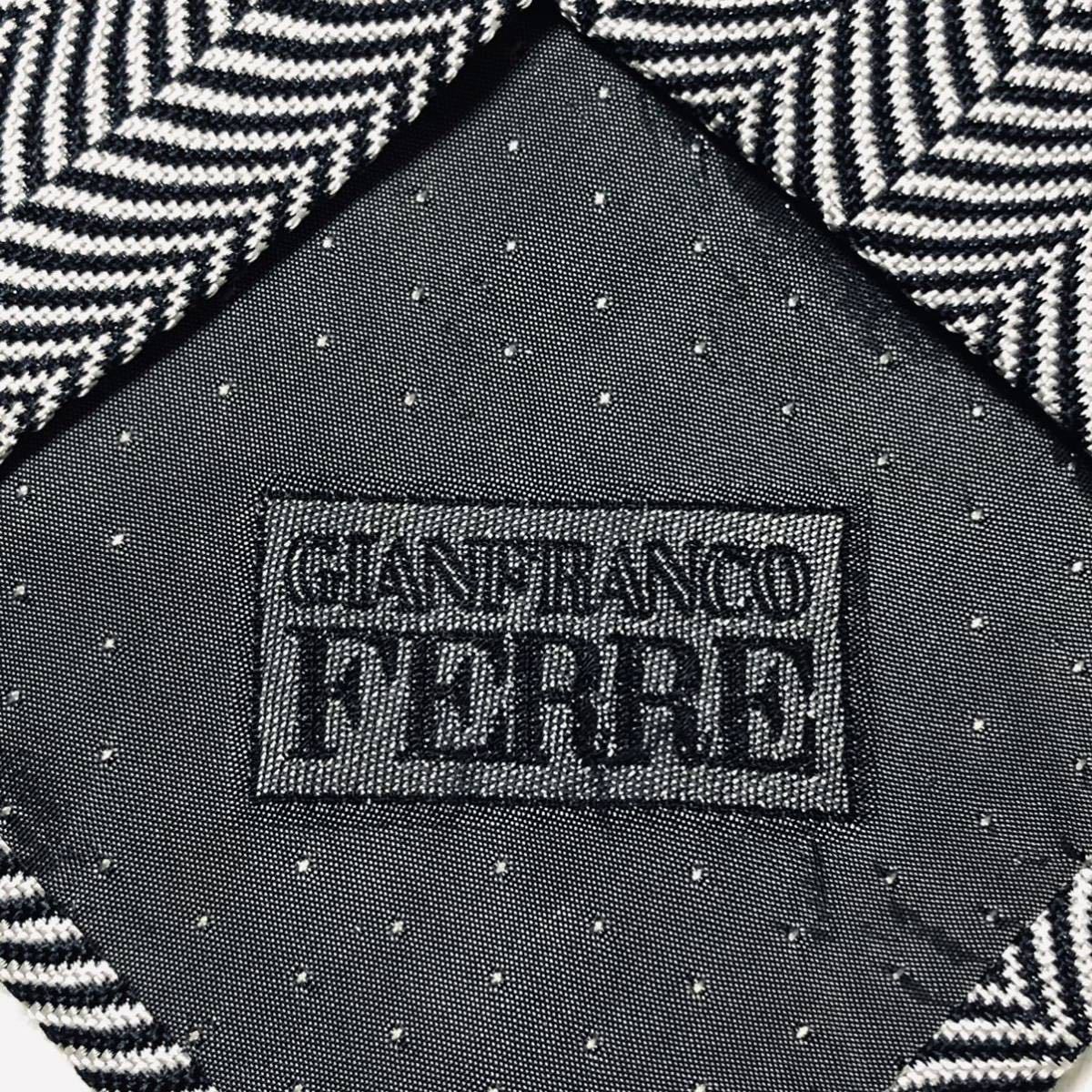 ■美品■GIANFRANCO FERRE ジャンフランコフェレ　ネクタイ　レジメンタルストライプ×ボーダー　シルク100% 伊製　ホワイト×ブラック_画像7