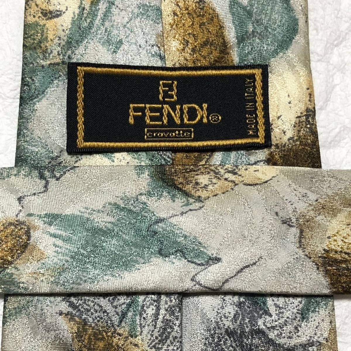 ■美品■FENDI cravatte フェンディ　ネクタイ　魚と岩場　水彩画風　シルク100% イタリア製　マルチカラー_画像6