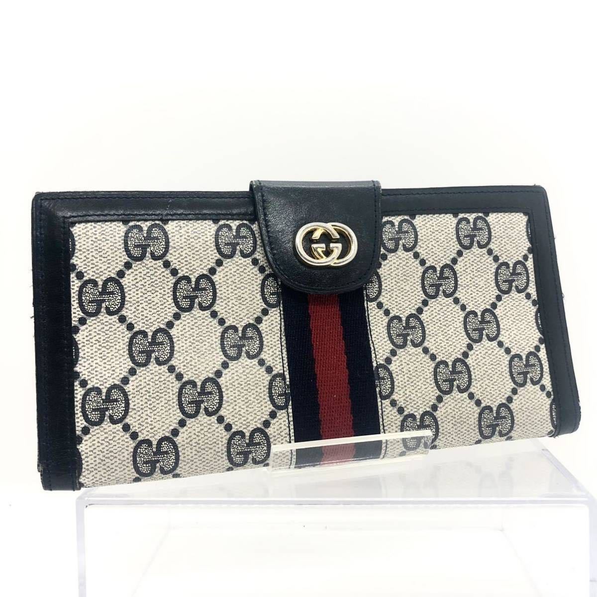 ■ヴィンテージ良品■GUCCI グッチ　シェリーライン　GGスプリーム　インターロッキングG 長財布　グレー　ゴールド金具　イタリア製_画像1