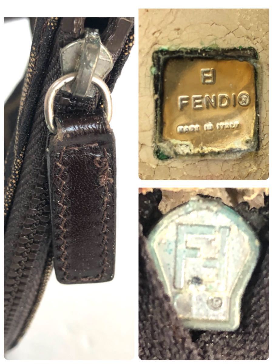 FENDI フェンディ　ズッカ　ミニポーチ　コスメポーチ　キャンバス　ブラウン　イタリア製_画像9