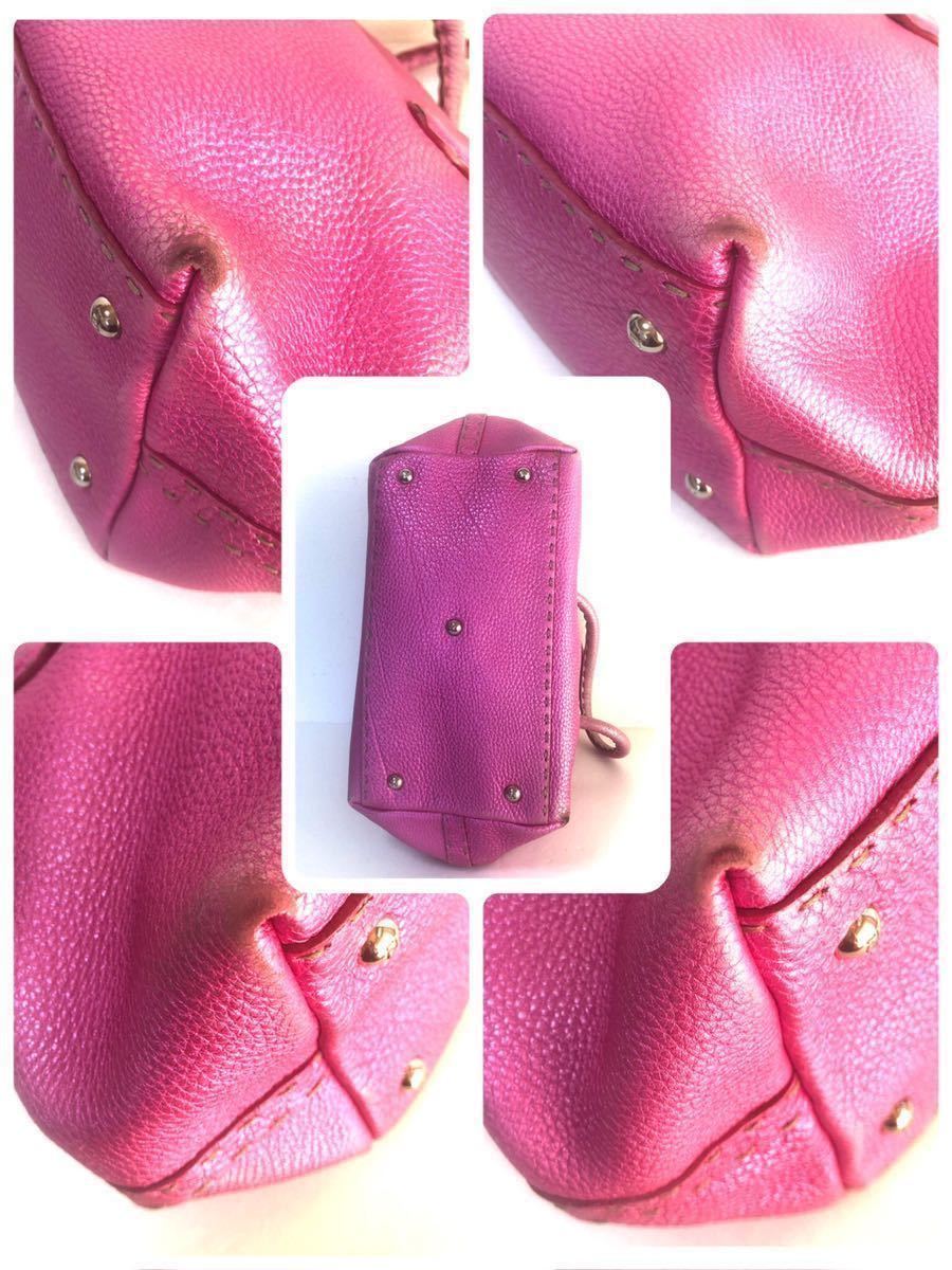 ■良品■希少■FENDI フェンディ　セレリア　ドクターズバッグ　ハンドバッグ ピンク　シルバー金具　リスのチャーム付き　レザー