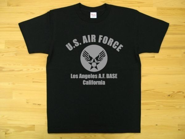U.S. AIR FORCE 黒 5.6oz 半袖Tシャツ グレー XXL 大きいサイズ ミリタリー エアフォース アメリカ空軍_黒（グレー色プリント）