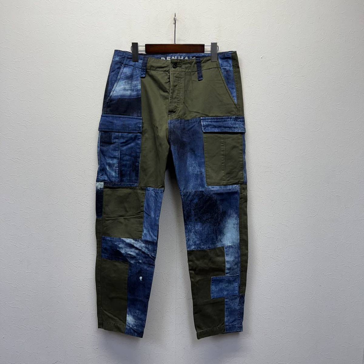 DENHAM PATCHWORK PANTS デンハム パッチワーク パンツ size W31 L32 ブルー/カーキ メンズ 長ズボン_画像1