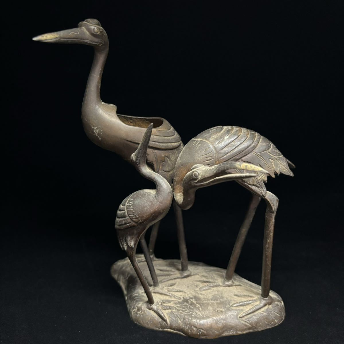 超目玉】 時代物 鶴香炉 古銅 古美術 金工師造 香道具 金属工芸 置物