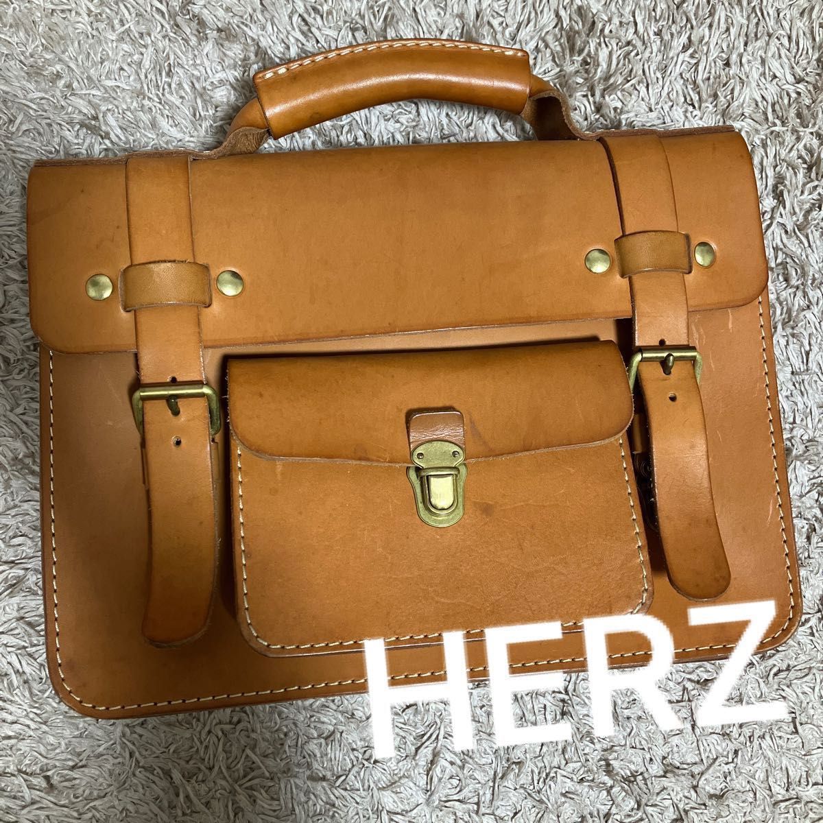 HERZ 学生鞄 革鞄 ヘルツ　ビジネスバッグ　キャメル　ハンドバッグ Yahoo!フリマ（旧）のサムネイル