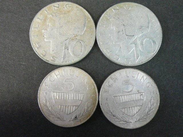 ◆H-78415-45 オーストリア 1958年 10シリング銀貨 1960年 1961年 5シリング銀貨 まとめて 硬貨4枚_画像1