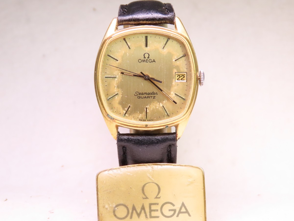 ■♪価格高騰!資産価値！ジャンクメンズビンテージ高級超レア！ OMEGA オメガ Seamaster シーマスターデート クオーツ ベルト新品_画像2