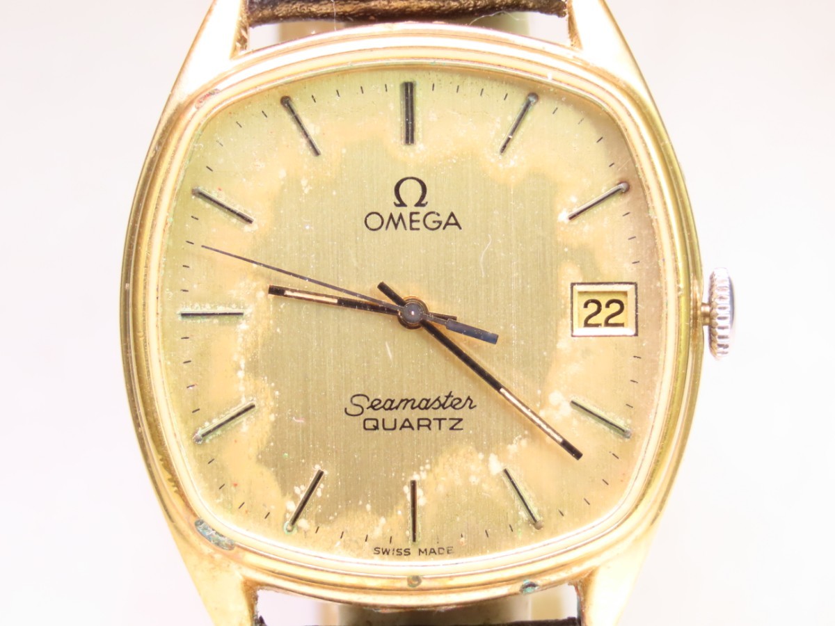 ■♪価格高騰!資産価値！ジャンクメンズビンテージ高級超レア！ OMEGA オメガ Seamaster シーマスターデート クオーツ ベルト新品_画像1