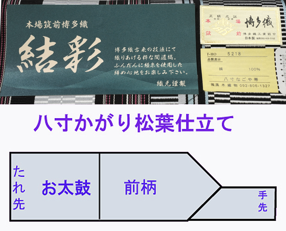 新品仕立済 博多帯 博多織 黒木織物 八寸名古屋帯 黒地 小花更紗 新品仕立済 博多帯 博多織 黒木織物 八寸名古屋帯 黒地 小花更紗