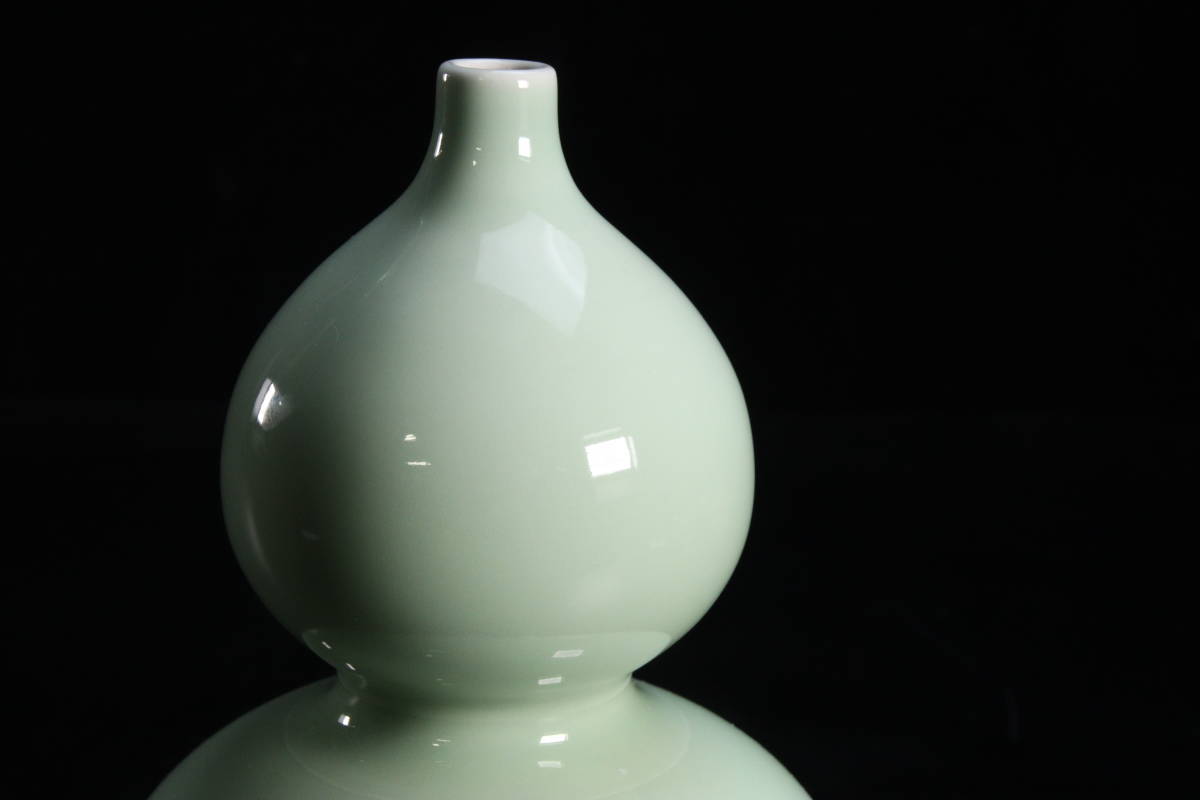 。◆錵◆中国古玩 大清乾隆年製 緑釉瓢形花瓶 22cm 唐物骨董 [S361]Ob/23.9廻/TB/(80)_画像2
