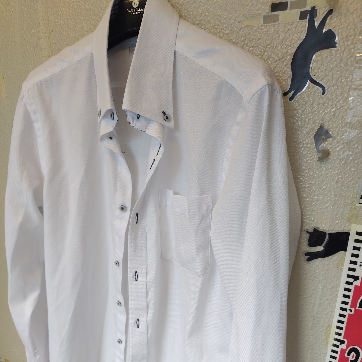 BS−shirt 長袖シャツメンズＬサイズ 白シャツ ドレスシャツ ボタンダウン_画像2