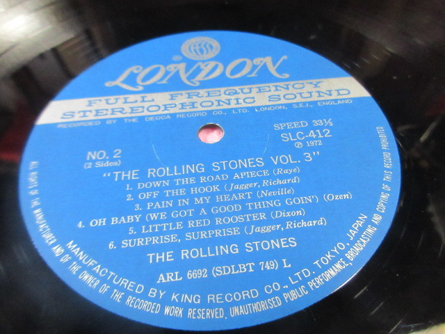 LP盤　　ローリング・ストーンズ　第3集　THE ROLLING STONES VOL.3 レコード　SLC-412_画像4