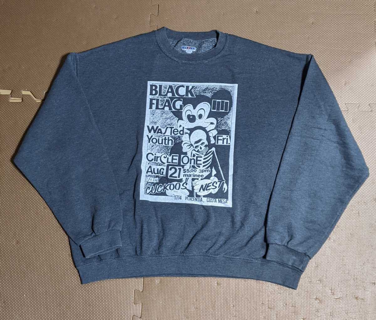 希少 90sヴィンテージ BLACK FLAG スウェット XL ミッキー★WASTED YOUTH 90年代 野村訓市 80s 長袖 発禁 バンド 映画