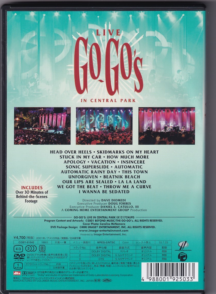 go-go-z/ live * in * central park DVD Belinda Carisle/Go-Go\'s/be Linda * car la il 