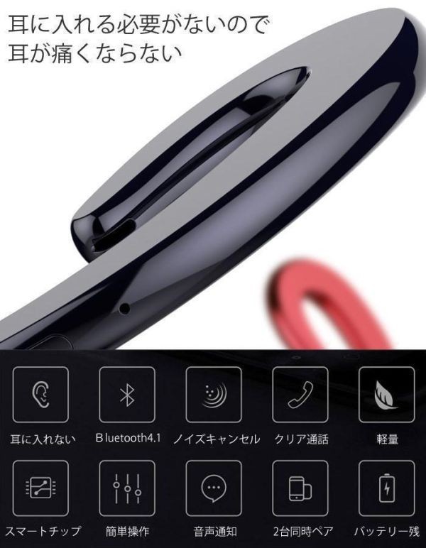 ■ワイヤレスbluetoothイヤホンハンズフリーマイク骨伝導 レッド_画像7