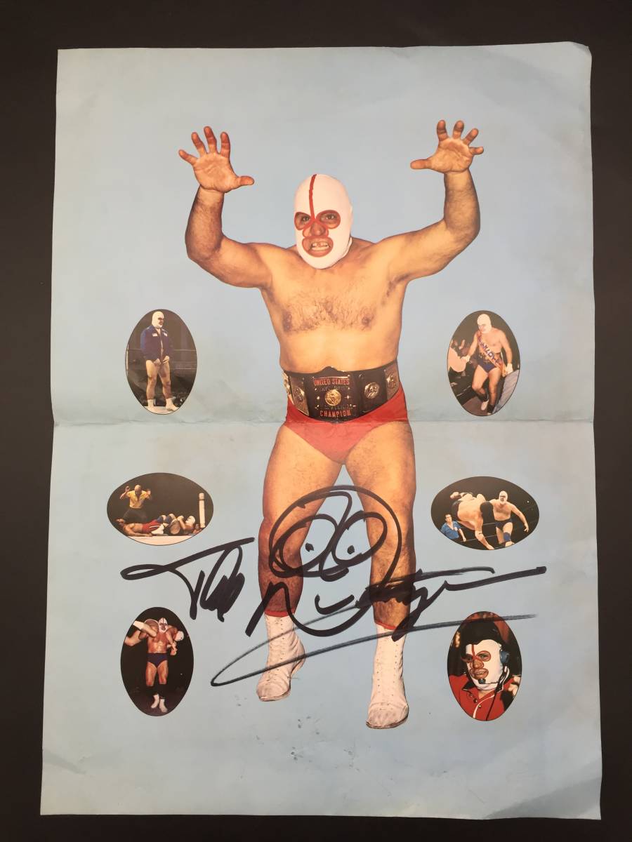  The *te -stroke ro year poster autograph autograph Professional Wrestling la- mask less la- all Japan Professional Wrestling 51×36 Showa Retro 
