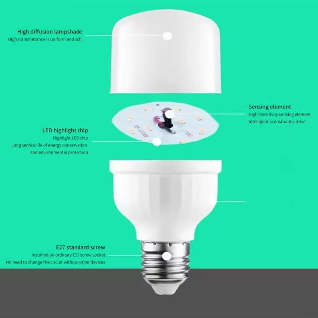 音に反応して点灯するLED電球 E26型LED電球 音センサー電球 500lmで明るい6.5Wの省エネLEDライト センサーライト電球 ホワイト色 自動消灯_画像2