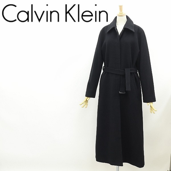 ◆Calvin Klein カルバンクライン カシミヤ ウール ベルテッド ロング コート 黒 ブラック 7_画像1