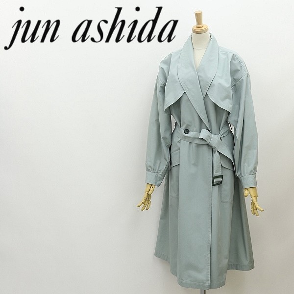 ◆jun ashida ジュンアシダ タック入りワイドスリーブ ショールカラー ベルテッド スプリング ダブル コート Mの画像1