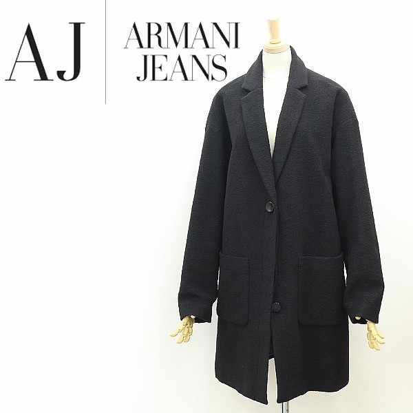 ◆ARMANI JEANS アルマーニ ジーンズ チェスター ウール コート 黒 ブラック 38