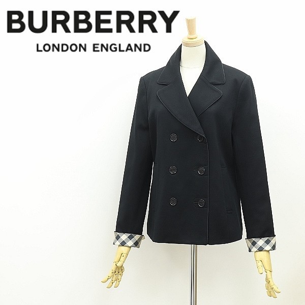 美品 国内正規品◆BURBERRY LONDON バーバリー ロンドン コットン ダブル ジャケット 黒 ブラック 170A_画像1