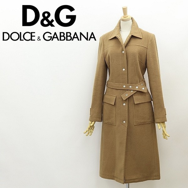 ◆D&G ドルチェ＆ガッバーナ ウール ベルテッド コート キャメル 26/40_画像1