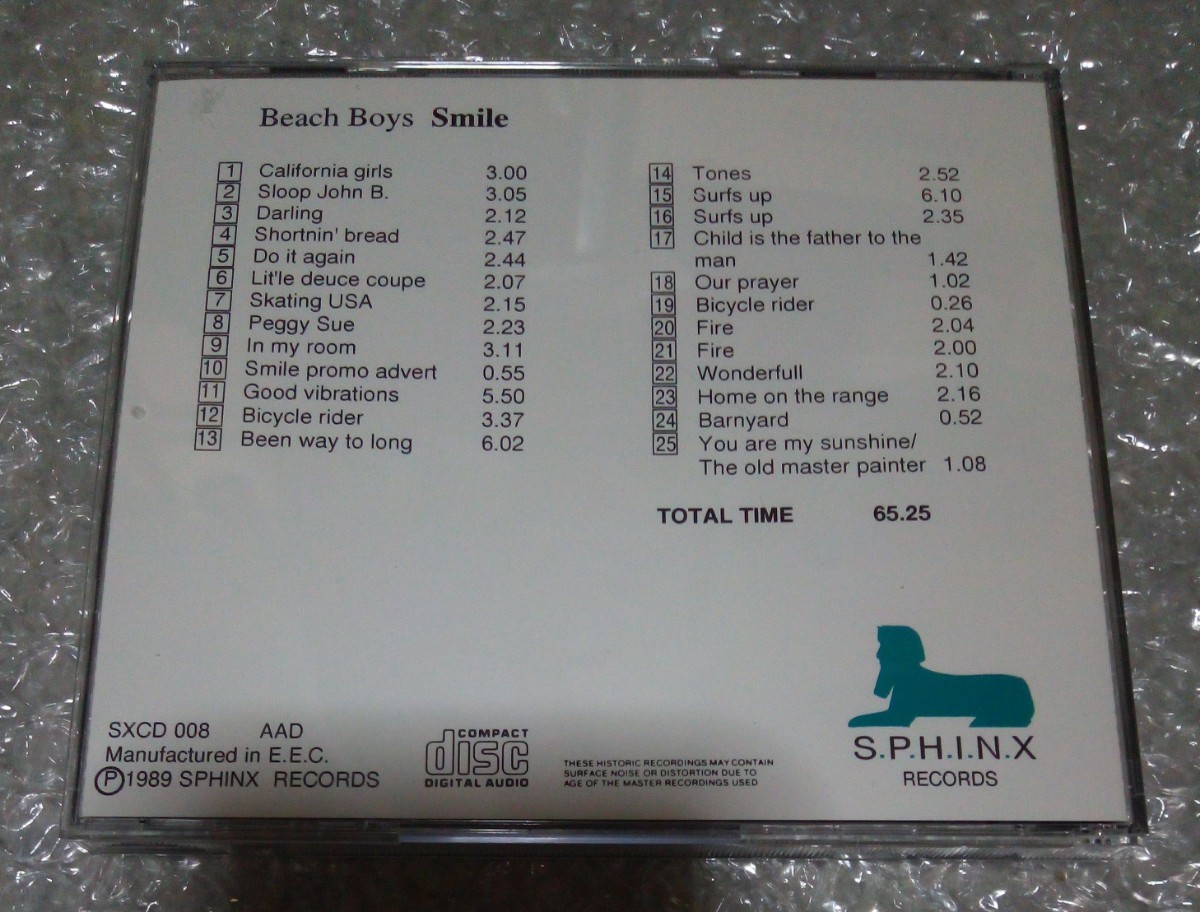 【CD】The Beach Boys Smile ☆SPHINX Records ( SXCD 008 ) Manufactured in EEC (1989年)　_画像3