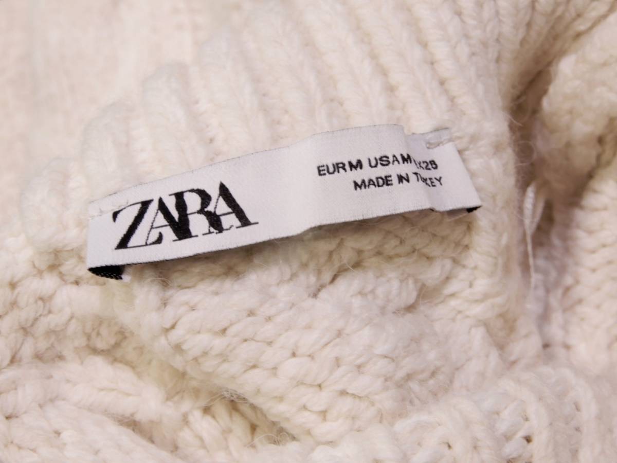 ザラ ZARA ゆったり大人可愛い☆ アランケーブル立体編み フリンジ ハイネック タートルネック ニットプルオーバー セーター M_画像5