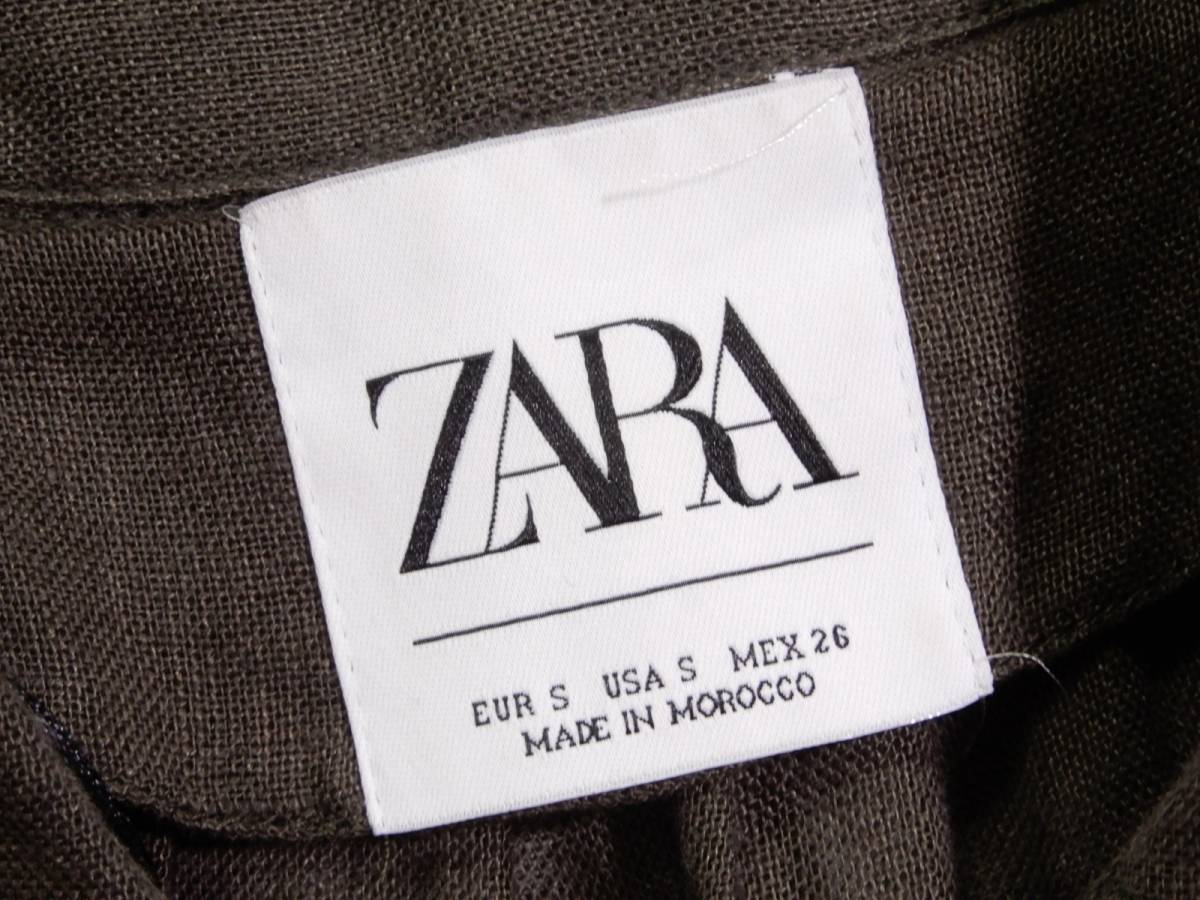 ザラ ZARA 大人可愛い☆ リネン 麻 ウエストマーク スリット ロングシャツチュニックワンピース 羽織にも S_画像5