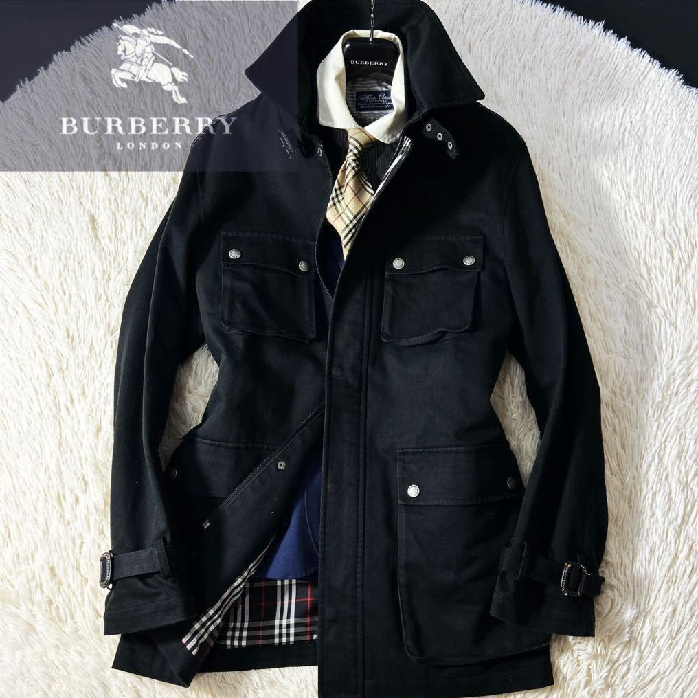 c19 定価12万●超美品BURBERRY BLACK LABEL●極暖!!厚地素材●男らしさ漂うコーデ!!高級トレンチコート●メンズ　バーバリーコート　L_画像1