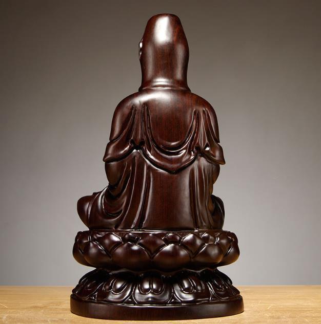 爆売り！仏教美術 精密細工 木彫り 黒檀木 観音菩薩座像　仏像　置物_画像3